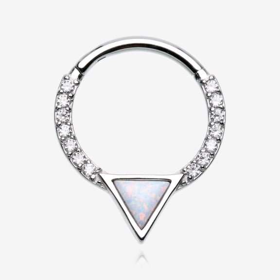 Fire Opal Triangle Multi-Gem Sparkle Rim Seamless Clicker Hoop Ring