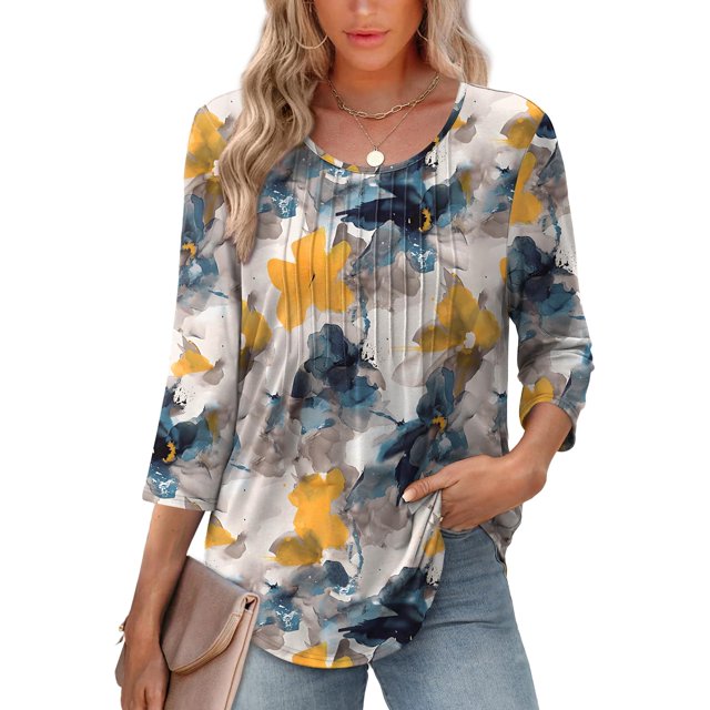 Blusa XIEERDUO con estampado floral de manga 3/4 para mujer de verano 2025