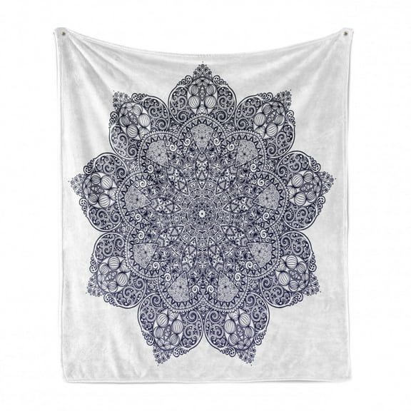 Ethnic Soft Flannel Fleece Throw Blanket, Traditional Mandala Motif Beauty Swirly Flowery Ornaments on Plain Background, Cozy Plush for Indoor and Outdoor Use, 70" x 90", Multicolor, by Ambesonne