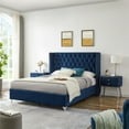 thumbnail image 2 of 2 Piece Bedroom Sets with Queen Size Platform Bed and Nightstand, Button Tufted Upholstered Platform Bed with Nail Head Trim Headboard for Adults, No Box Spring Required, Blue, 2 of 7