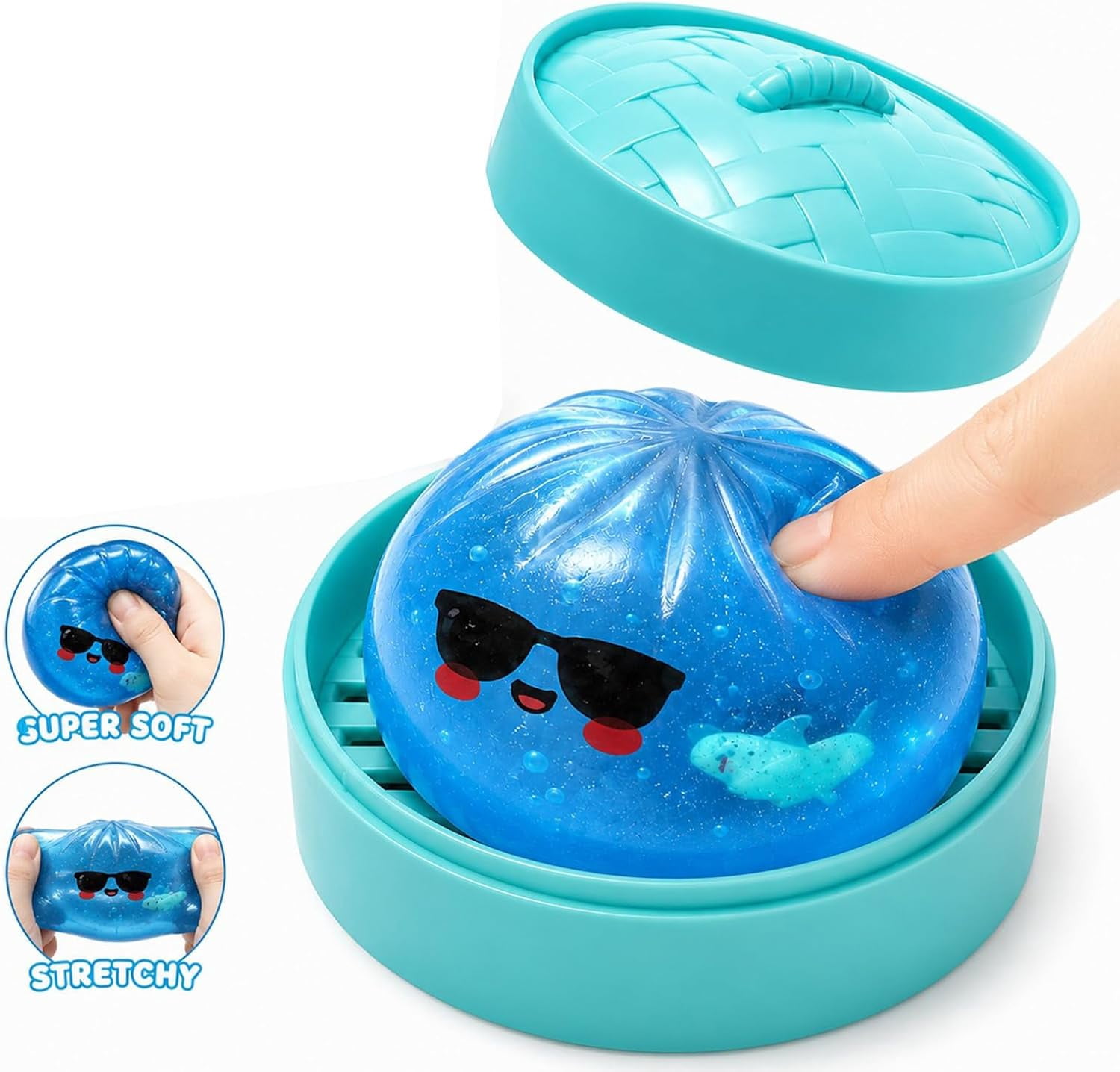 Shark Dumpling Squishy, Mystery Squishy with Box, Colorful Dumplings Squeeze Balls Stress Relief Sensory for Holiday & Birthday Gifts (Shark Dumpling)