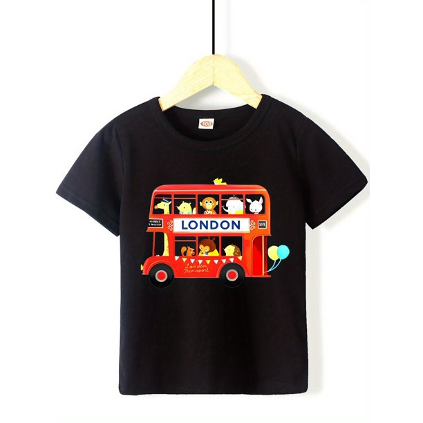 Summer Fun Car Print Cotton T-Shirt for Youngsters - Casual Round Neck, Short Sleeve Top for Boys & Girls