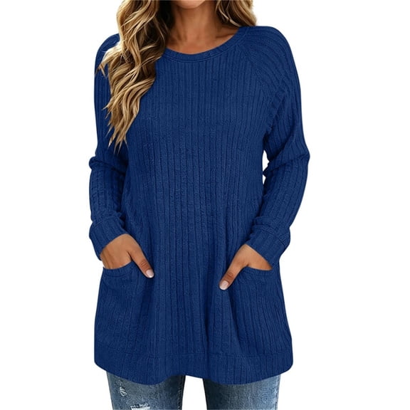 Cilsoka Womens Sweaters Crewneck Long Sleeve Shirts with Pockets Loose Fit Casual Lightweight Rib Knit Sweater Fall Outfits 2026 Fashion Winter Clothing