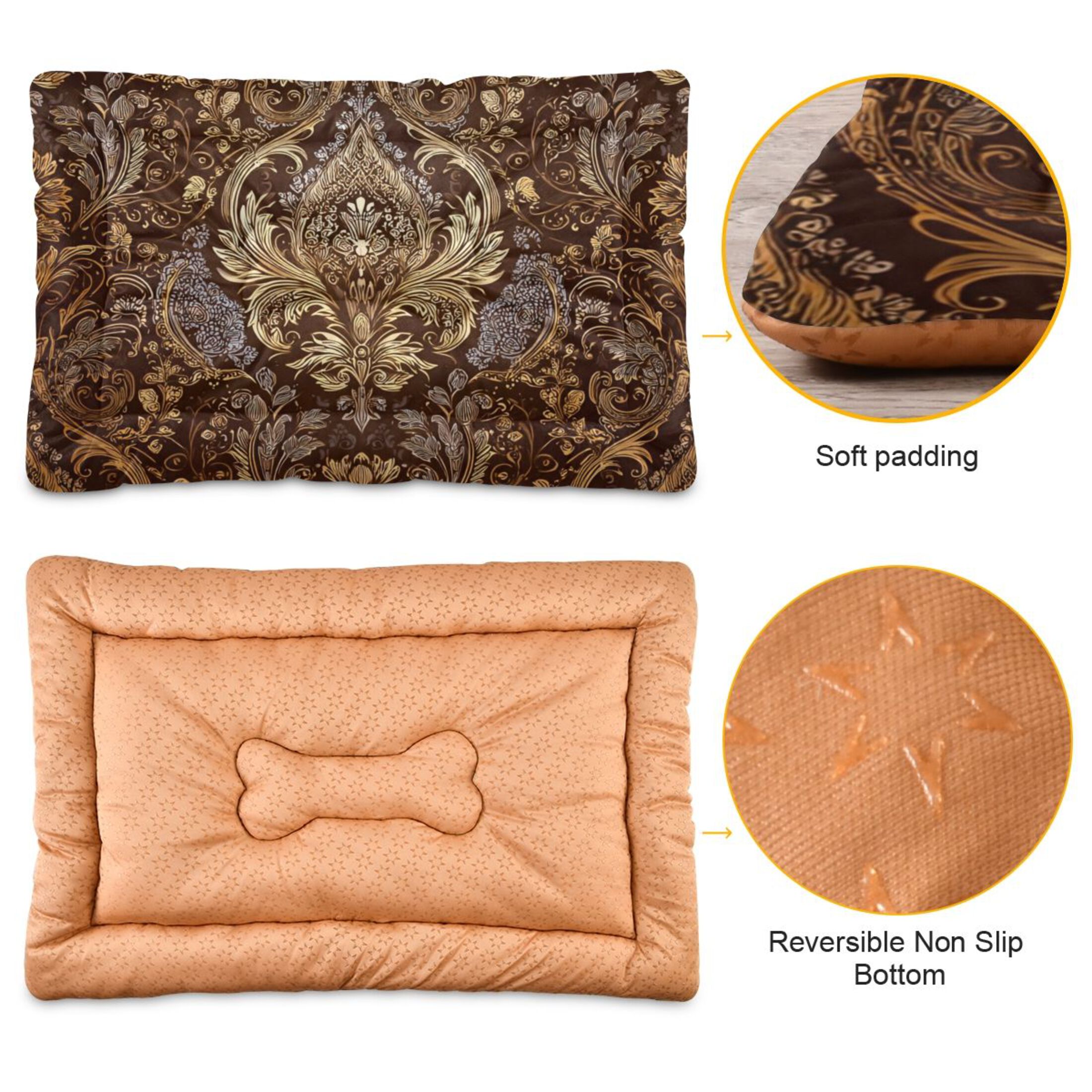 Cozy Mat Pet Bed Indoor Outdoor Warm Soft For Cat Dog Puppy(S/M) A Gold Foil Damask Texture