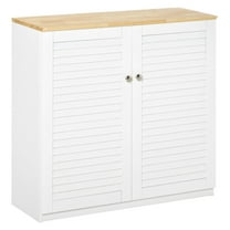 COCOKUN Storage Cabinet with Louvered Doors, Freestanding Floor Cabinet for Kitchen Living Room Hallway, White 