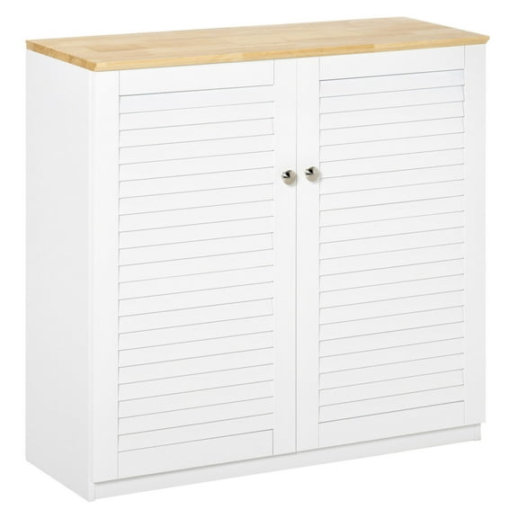 COCOKUN Storage Cabinet with Louvered Doors, Freestanding Floor Cabinet for Kitchen Living Room Hallway, White 