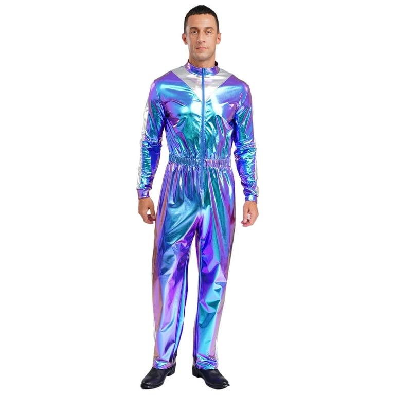 YiZYiF Mens Shiny Long Sleeve Elastic Waist Jumpsuit for Outer