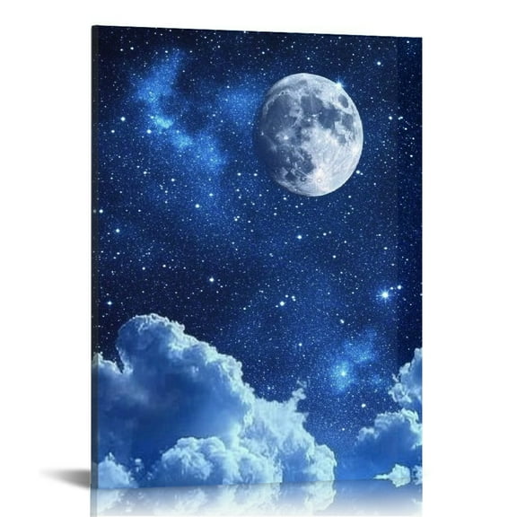 Autua Night Sky Stars Full Moon Canvas Prints Wall Art Decor 12x16 in