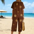 thumbnail image 2 of Stamozd Beach Vacation Matching Sets Women Clothing Summer V Neck Short Sleeve Boho Tops and Capri Pants Casual Cotton Travel Outfits for Women Brown M, 2 of 9
