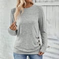 thumbnail image 2 of BLVB Women's Fall Spring Tunic Tops Round Neck Button Long Sleeve Basic Shirts Casual Loose Going out Blouse, 2 of 9