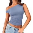 thumbnail image 2 of adaychics Off Shoulder Tank Top Shirt Ruched Asymmetrical Sexy Slim Fit Sleeveless Casual T Shirts for Club, 2 of 7