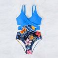 thumbnail image 4 of EWASWON Tropical Print Monokini Swimsuit for Women, Cross-Back Adjustable Straps, Removable Pads and UPF Protection,Blue,Size S, 4 of 8