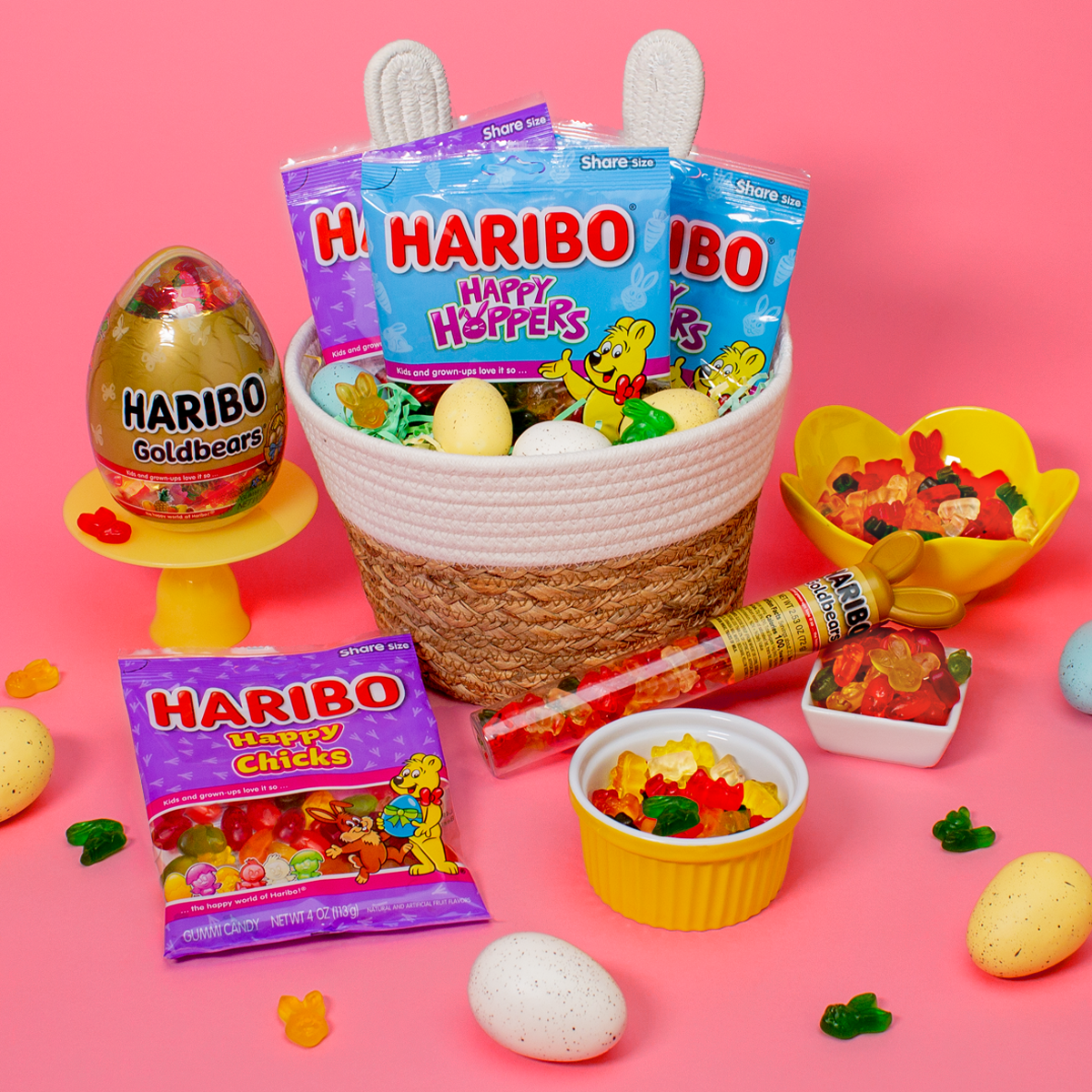 (3 pack) HARIBO Happy Hoppers Easter Assorted Shapes and Flavors Gummy Candy Mini Bags, 9.5oz, 24ct Mini .4oz Bags