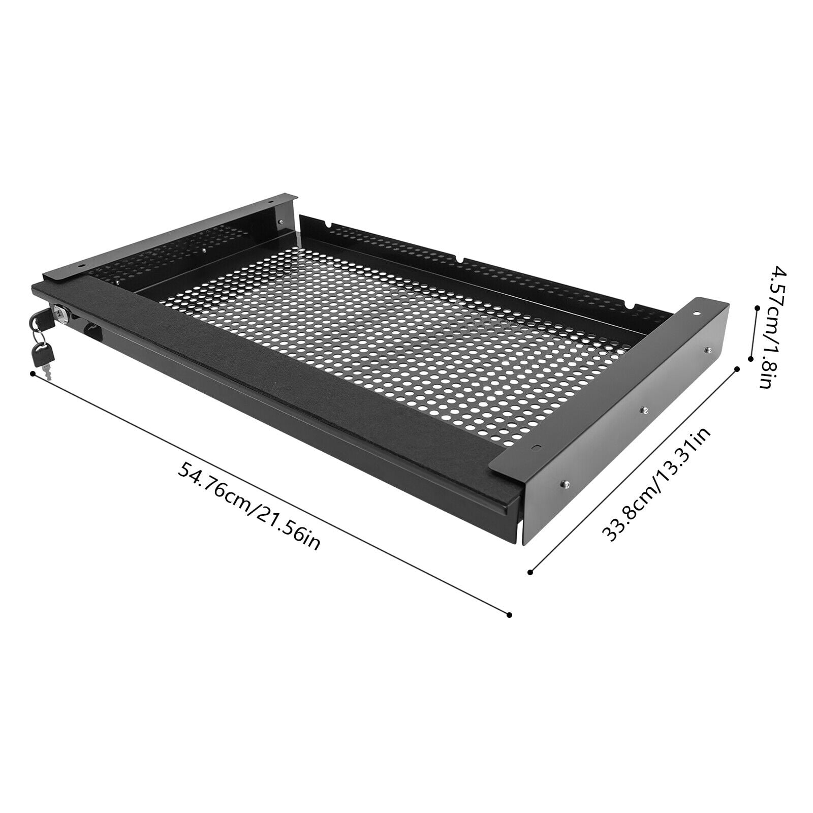 Lockable Sliding Underdesk Drawers Organiser Metal Pull Out Storage Drawer for 20" or Smaller Laptop Black