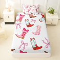 thumbnail image 3 of Homewish Western Cowgirl Boots Twin Sheets,Cute Bowtie Bedding,White Pink,3-Piece,1 Fitted Sheet and 1 Pillowcase, 3 of 6