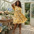 thumbnail image 2 of Agnes Orinda Women's Plus Size Dress V Neck Flare Sleeve Floral Print Beach Midi Dresses 1X Yellow, 2 of 6