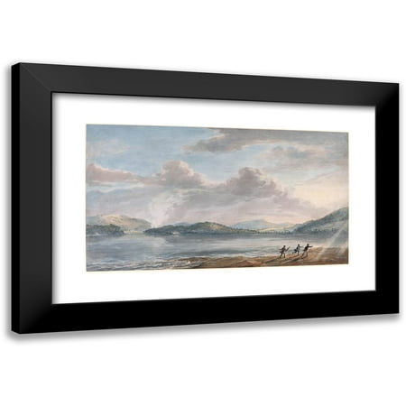 Paul Sandby 14x10 Black Modern Framed Museum Art Print Titled - The Tide Rising at Briton Ferry (1773)