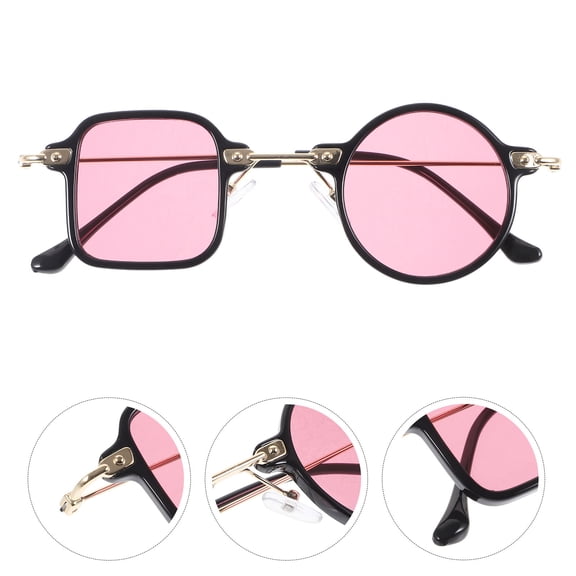 NICEXMAS 1 Pair Sunglasses Black Frame with Pink Lens Square Frame with Round Lens UV Protection For Driving And Travel