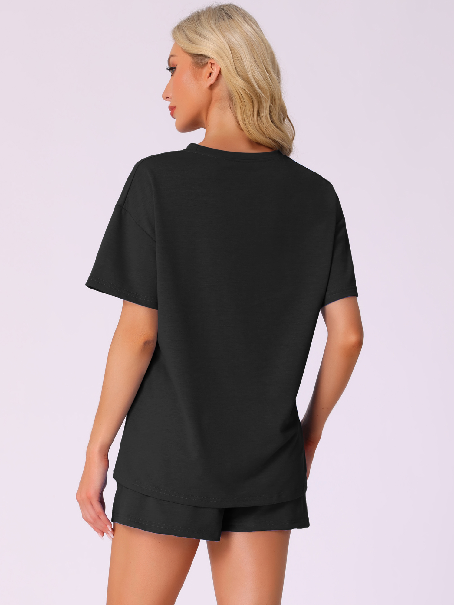DARING DIVA Pajama Short Sleeve Lounge Set Elastic Shorts Sleepwear S Black