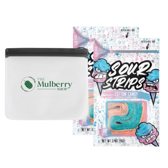 Sour Strips Cotton Candy 3.4 oz Bags 2 Pack with Storage Bag by The Mulberry Shop