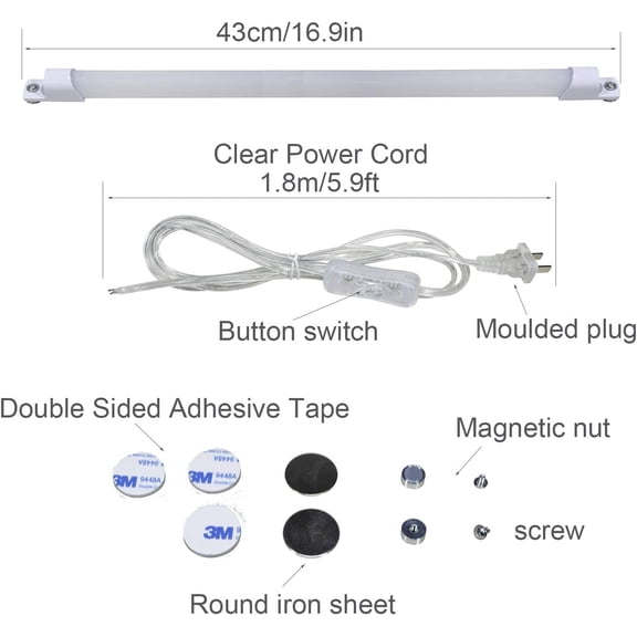 PYYAN-110V LED Under Cabinet Lighting,17inch LED Strip Light Bar with 6ft Power Cord,Magnetic Installation,Super Slim Counter Light,Reading Desk Lamp for Kitchen/Work Table.(White 6000K)