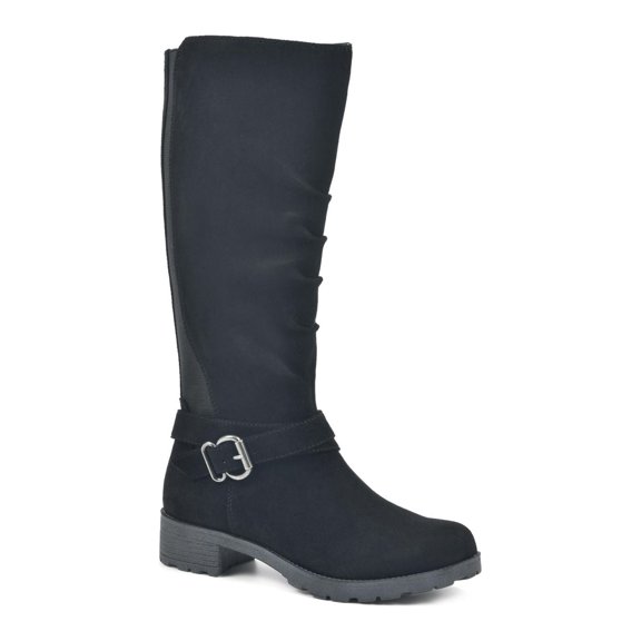 WHITE MOUNTAIN Womens Black Buckle Accent Dayna Round Toe Block Heel Zip-Up Slouch Boot 5 M