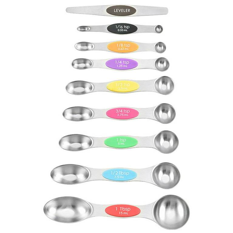 Magnetic Measuring Spoons Set of 9, Dual Sided Stainless Steel Measuring  Spoons Set with Leveler, Stackable Teaspoon and Multi-Color Kitchen Gadgets