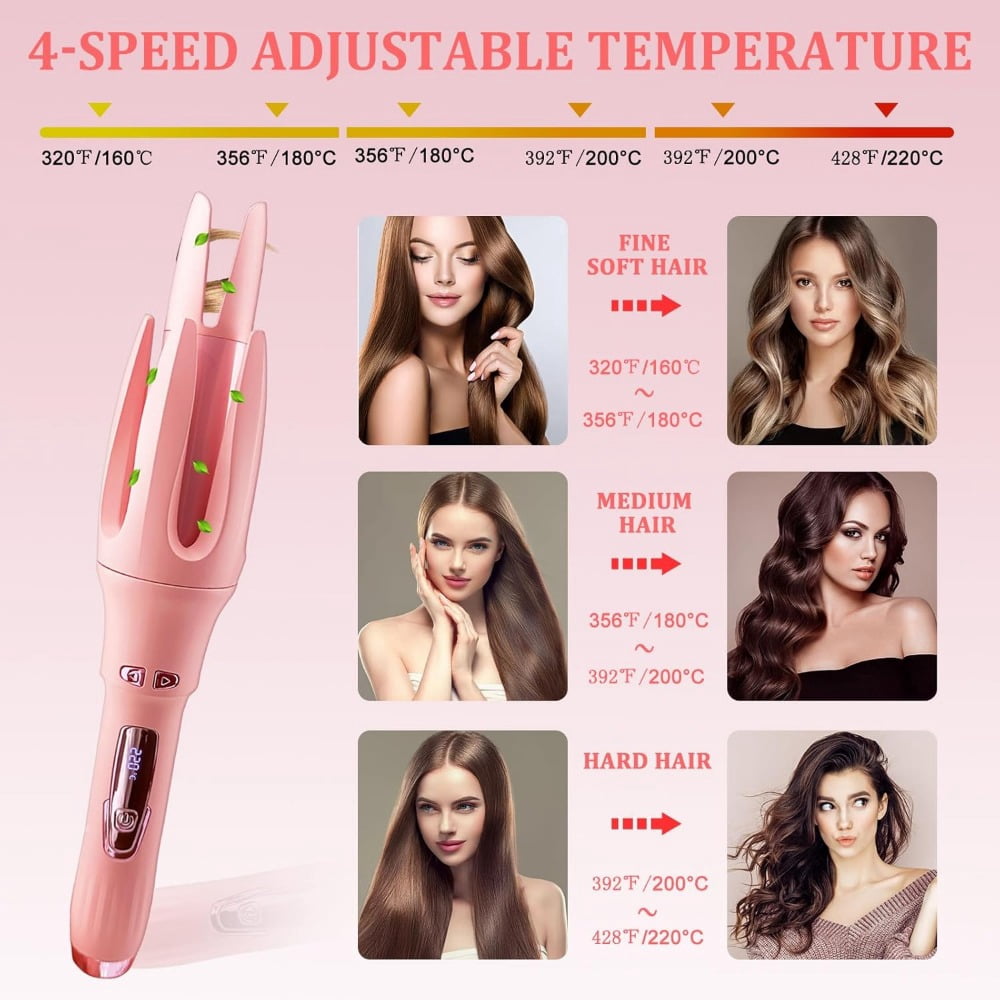 Automatic Hair Curler Automatic Curling Iron with 4 Temperatures,Dual Voltage Rotating Curling Iron Fast Heating