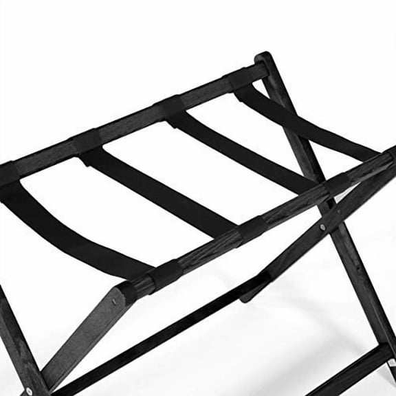 M&T Displays Beech Wood Folding Luggage Rack Travel Suitcase Stand with Woolen Strips for Home Hotel Gym Spa Guest Room 200 lbs Carriage Capacity Black 18x30 Inches