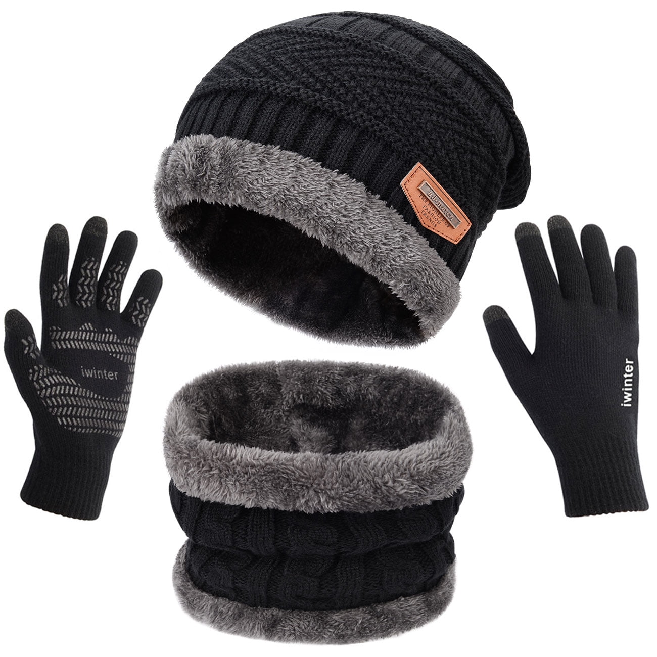 Ladies Womens Winter Bobble Hat & Touch Screen Gloves Set 