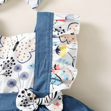 

nsendm Toddler Girls Ruffles Sleeveless Butterfly Printed Dress Backless Princess Dresses Headbands Girl Dresses Casual Dress Blue 9 Months