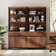 thumbnail image 2 of WAMPAT 2-Piece Modern 72" Tall Library Bookcases with Metal Base & Adjustable Shelves, Wood Bookshelves with Storage Cabinet & Open Shelves for Home Office & Living Room, Brown, 2 of 8