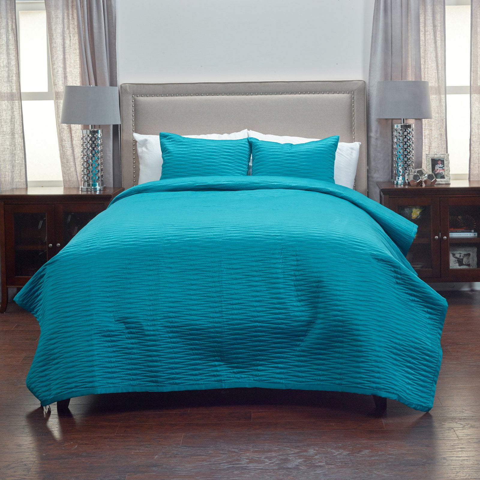Rizzy Home Parker Teal Teal Bedding Set 90" x 92" - Walmart.com