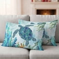thumbnail image 2 of Teal Green Sea Turtle Outdoor Pillow Covers 20x12 Set of 2,Waterproof Patio Throw Pillowcase Protectors,Coastal Summer Beach Seaweed Lumbar Decorative Pillow Shams Cushion Covers for Seat Bed Couch, 2 of 8