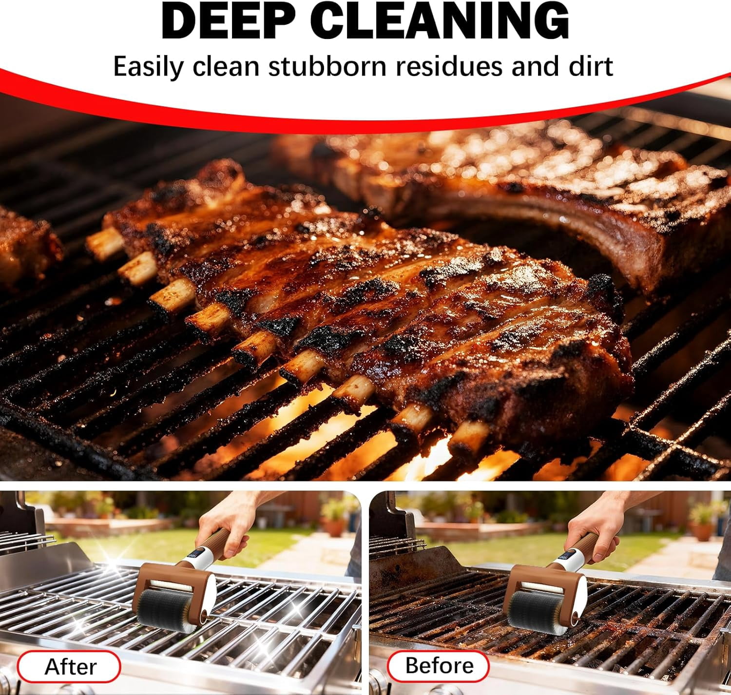 Electric Grill Brush, 2-Speed BBQ Grill Brush with LED Light/Screen Powerful Cleaning 800RPM/4000mAh/2 Brush Heads No Bristle Shedding Rechargeable Lightweight Grill Cleaner for Outdoor/Camping