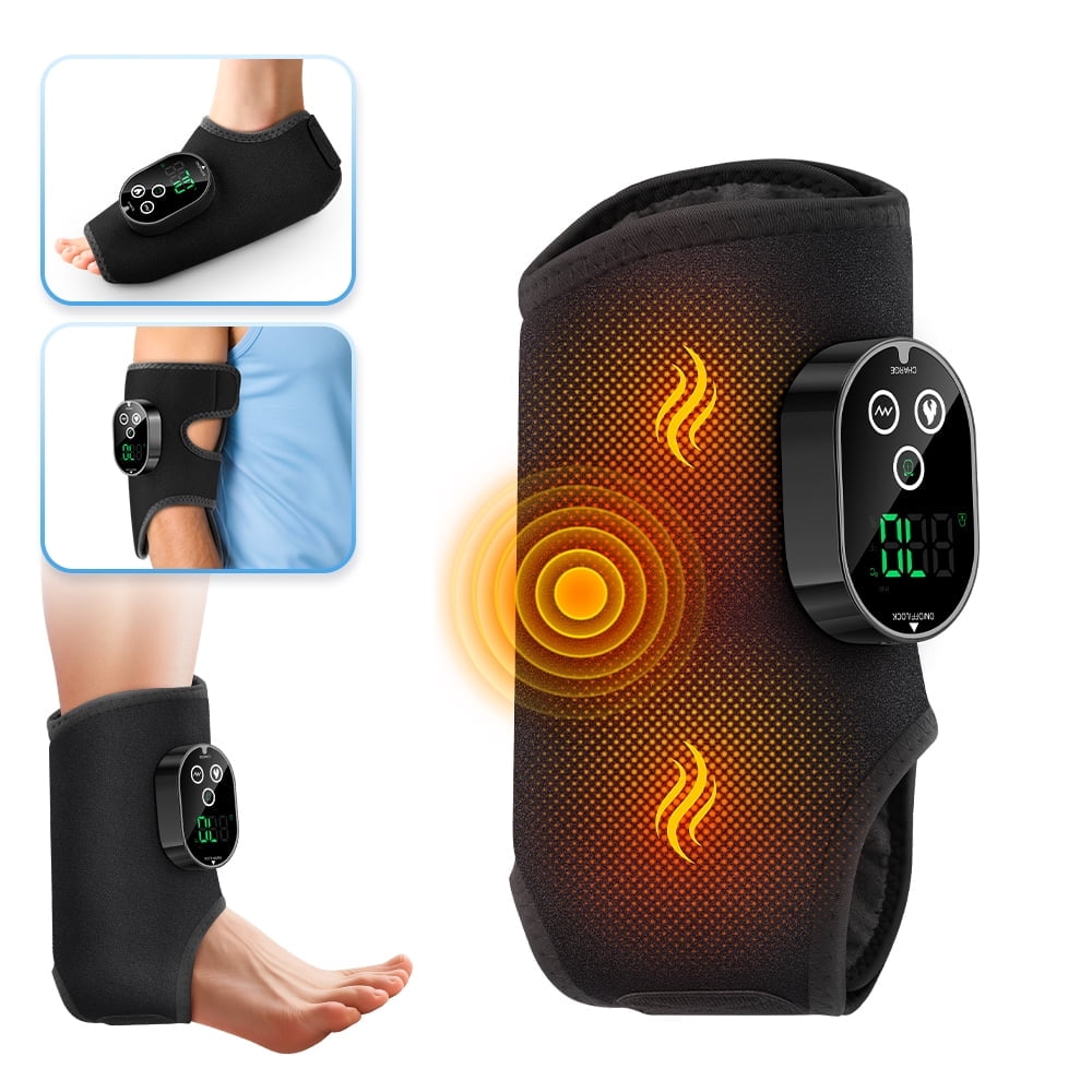 Heated Ankle Massager Wrap, Ankle Heating Pad, Foot Heated Massage Brace with 6 Heat, 3 Vibration & Timer Modes, Dual Motor, 3000mAh Battery , Adjustable Strap for Left/Right Feet, Black