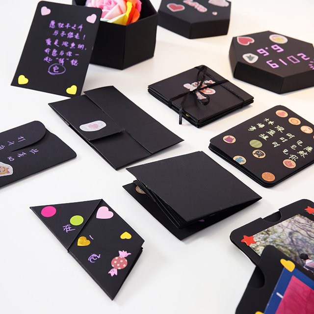Black Explosion Box Creative Explosion Gift Box DIY Photo Album Scrapbook Surprise Box Exquisite Polygon Gift Box for Valentine Day Anniversary Gift