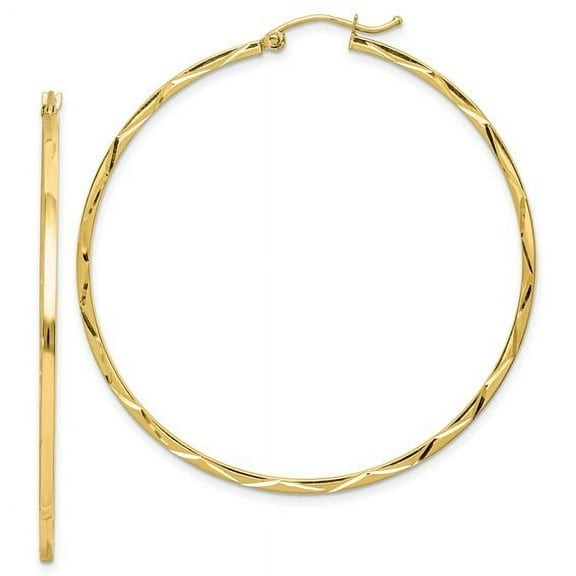 10K Gold Diamond Cut Hoop Earrings 2"