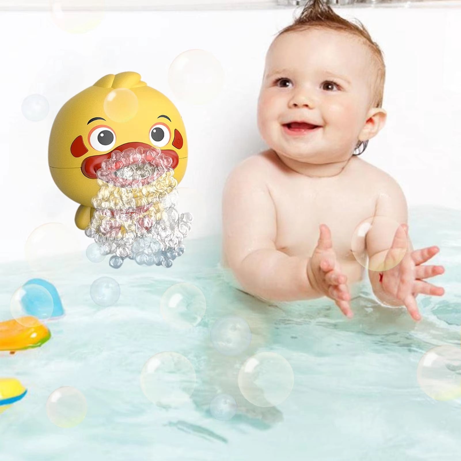 Electric Bubble Machine for Bath – Continuous Bubble Blower, Duck Shape with Music, Suction Cup, Battery Operated