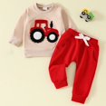 thumbnail image 3 of Zefriona Baby Boys Cute Tractor Embroidered Long Sleeve Sweatshirt and Pants Casual Outfit Set 3M-3Y Red Size 6-12M, 3 of 7