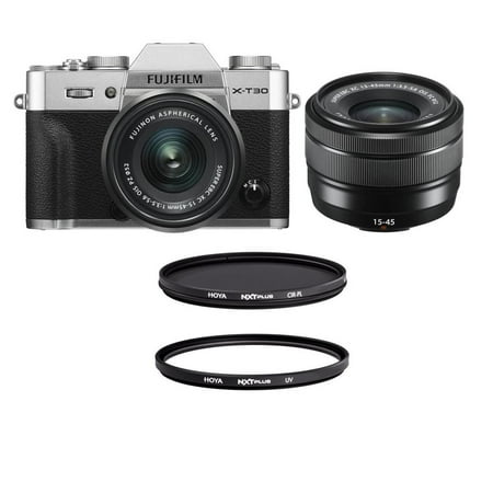 Fujifilm X-T30 Mirrorless Camera with XC 15-45mm f/3.5-5.6 OIS PZ Lens Silver - With Hoya 52mm HMC Multi-Coated UV Lens Filter, Hoya 52mm HMC Multi-Co