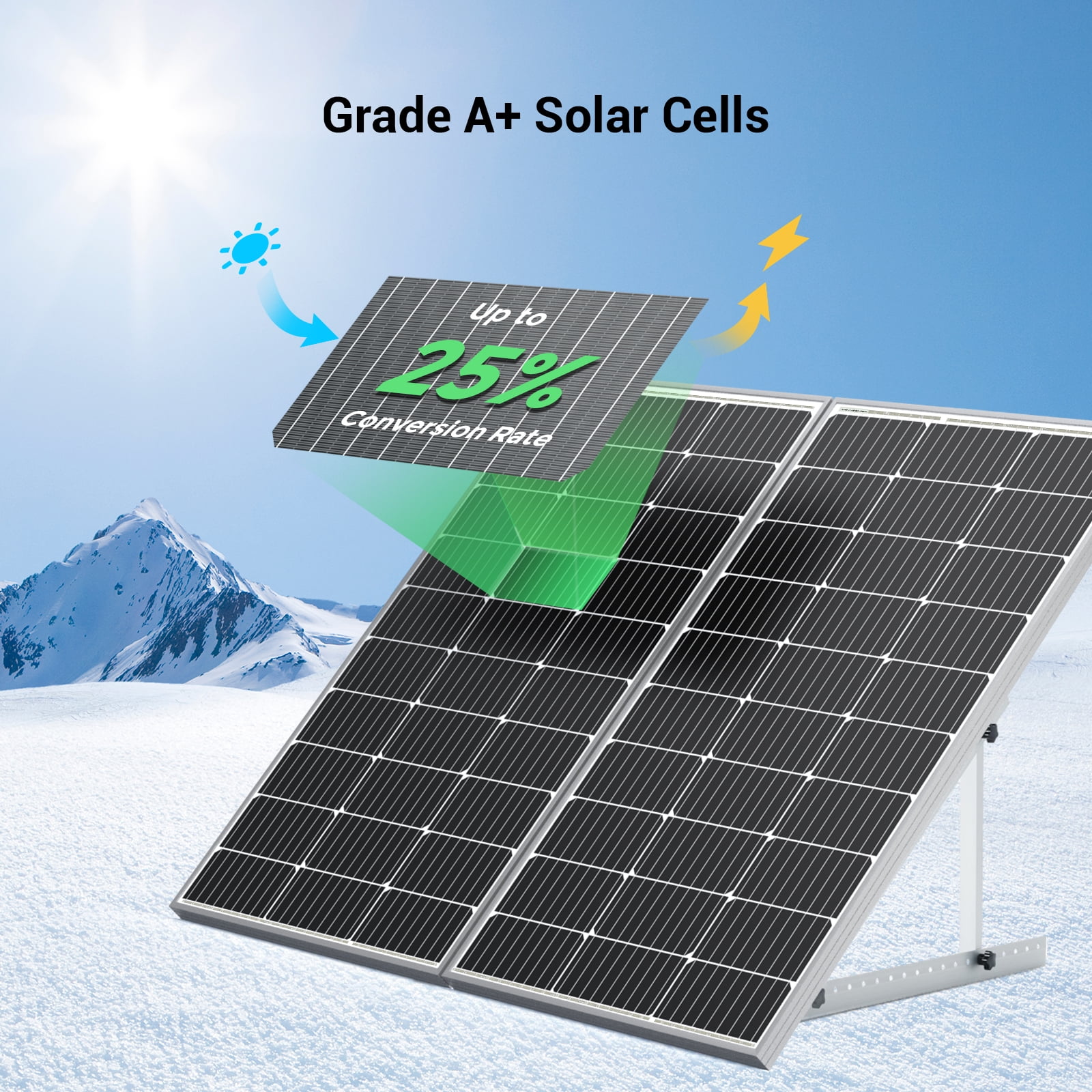 HQST 100 Watt 12 Volt Solar Panel 2pcs, 9BB Monocrystalline Solar Panels with 25% Efficiency, IP65 Rating for RV, Camper Van, Trailer, Marine, Cabin, Home Rooftop, Solar Farm
