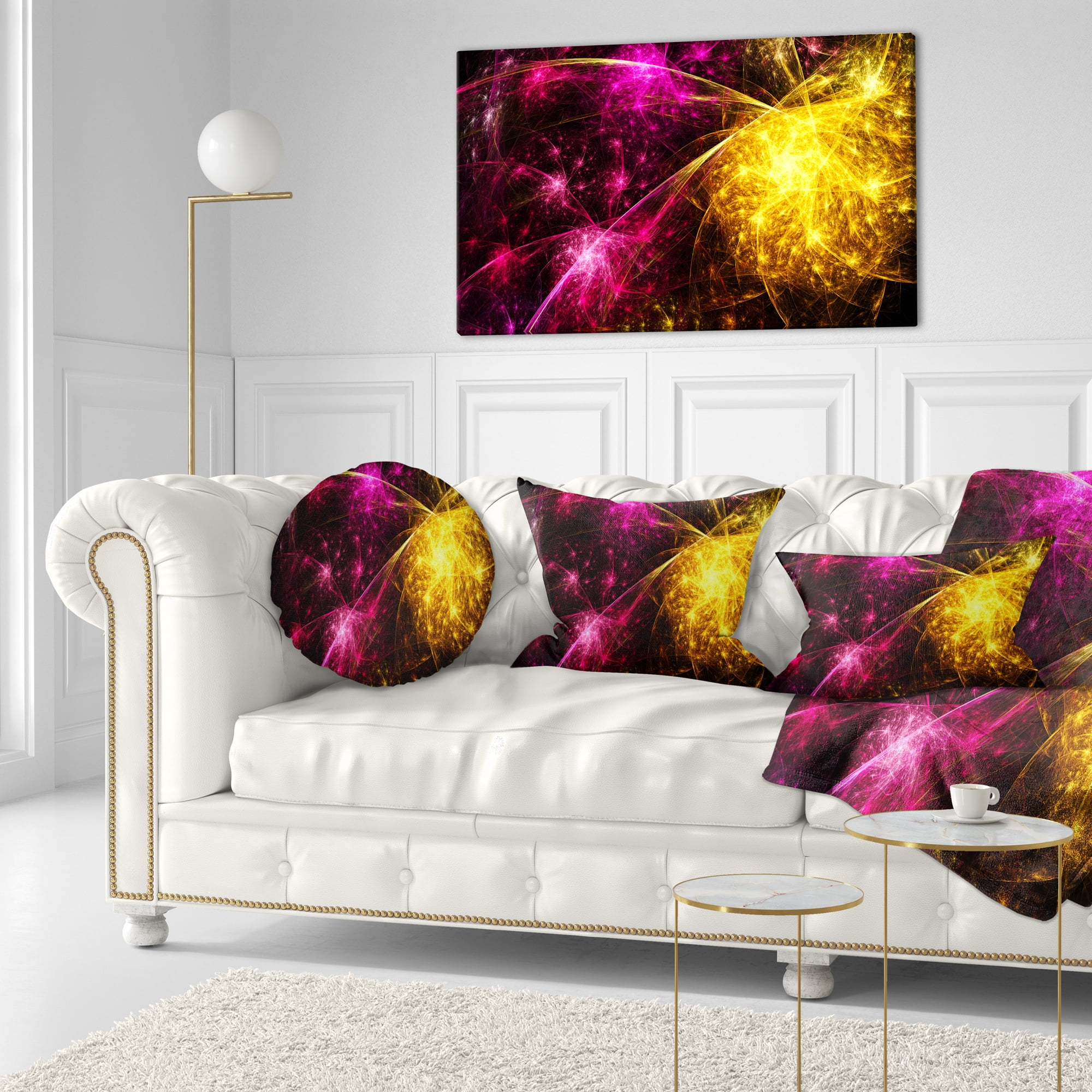 Designart Yellow Pink Colorful Fireworks - Abstract Throw Pillow - 12x20