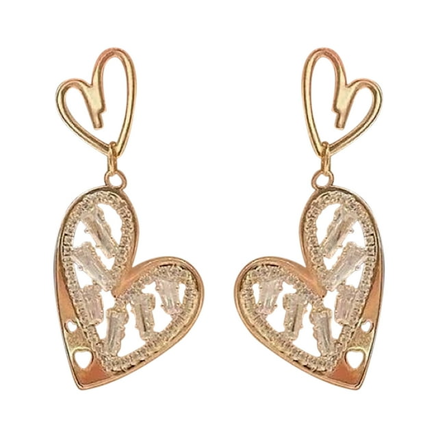 RYRDWP Heart-shaped Stitching Sparkling Temperament Light Cold Wind Hollow Earrings