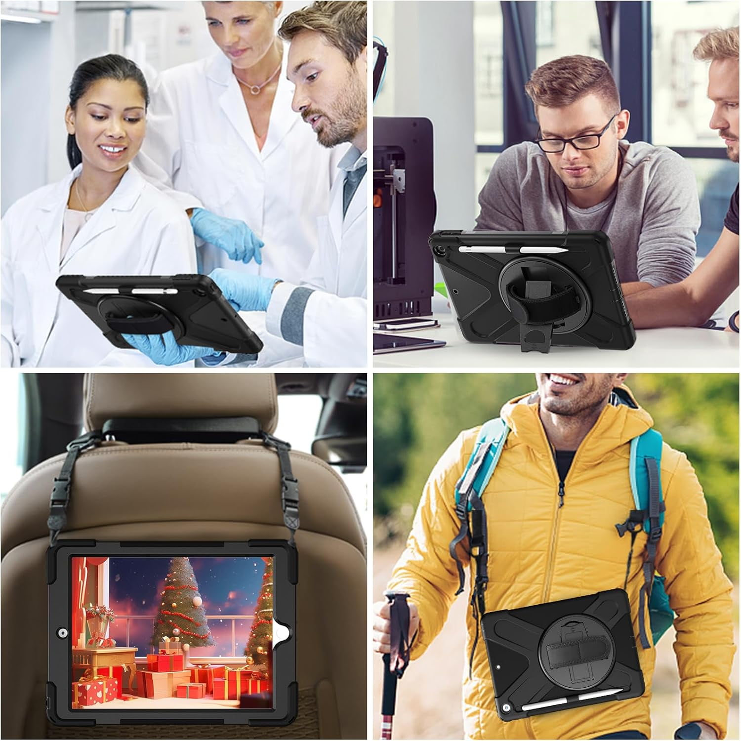 ZenRich Shockproof Case for iPad 9th/8th/7th Generation 10.2 inch 2021/2020/2019, Heavy Duty Rugged with Pencil Holder/360° Rotating Kickstand/Handle/Carrying Strap, Black