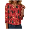 thumbnail image 4 of larppty Christmas Shirts for Women 3/4 Length Sleeve Tops Henley Neck T Shirts Xmas Gifts (Red, XL), 4 of 9