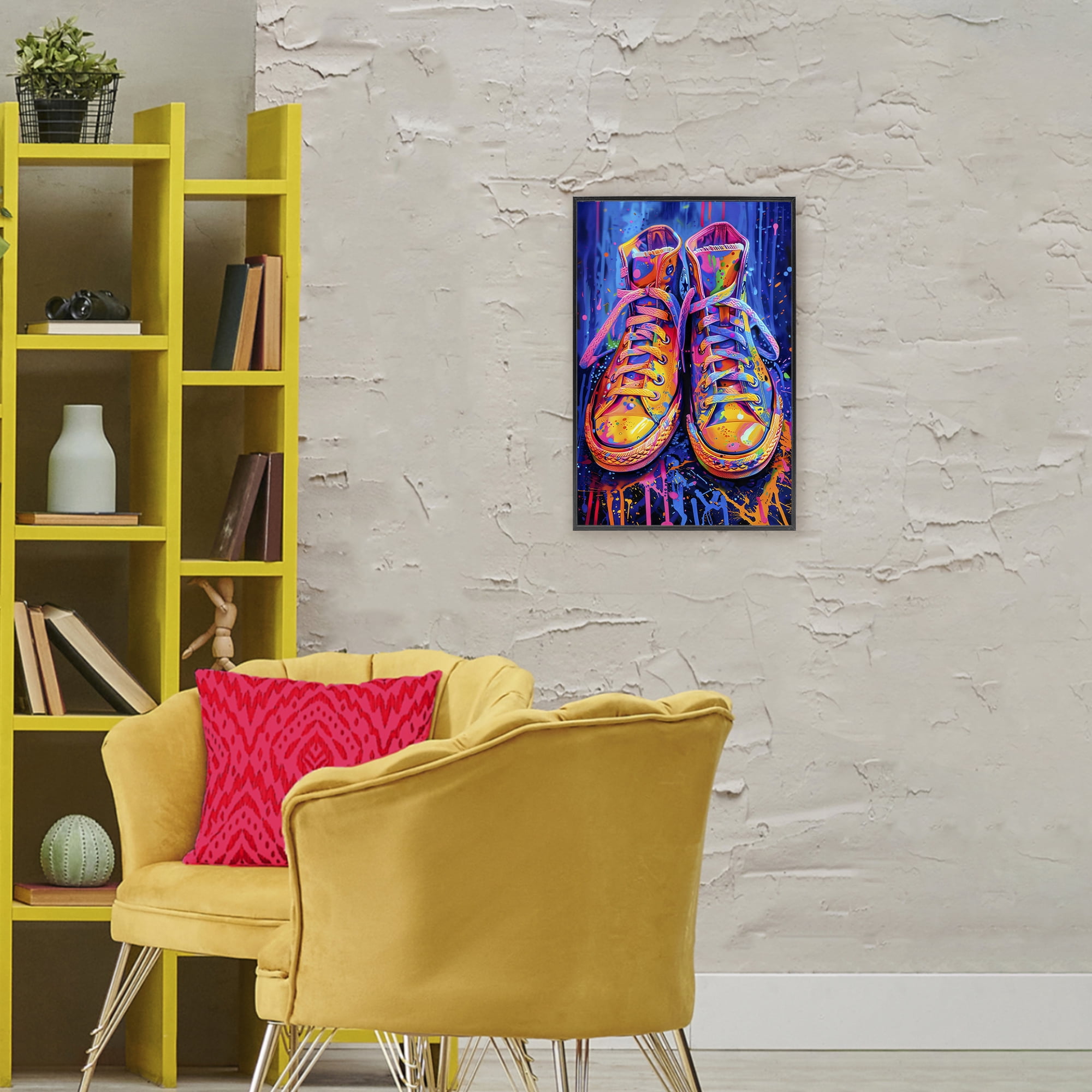 Stupell Industries Moody Converse with Neon Splash Black Framed Giclee Art, design by Creative Studio