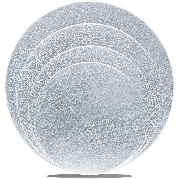 4 Pack Cake Boards Golden Round Cake Circles 6, 8, 10, 12 Inch Cake Base Cardboard, 1 of Each Size Set for Baking Cake, Silver