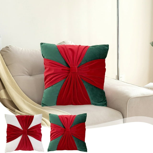 Fiudx Funda de Almohada Navideña de Terciopelo, Colores Festivos Rojo y Verde, Tela Suave y Agradable para La Piel, Diseño Antideslizante, Decoración para Sofá y Sala de Estar, Fácil de Limpiar, Tama
