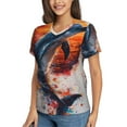thumbnail image 2 of Xecao Sunset Ocean Watercolor Dolphin for Women's V-Neck T-Shirts-Elegant Half-Sleeve Tops Perfect for Summer-3X-Large, 2 of 5